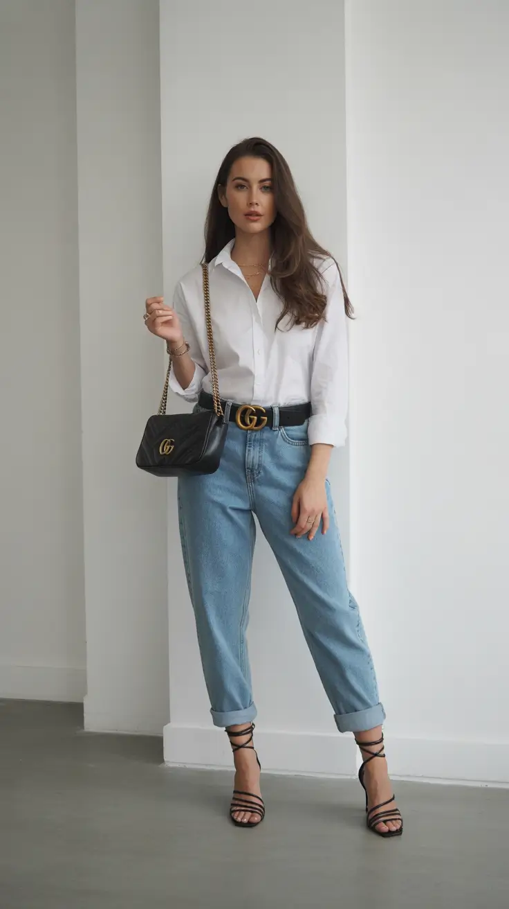 popular spring outfits inspiration 2026-Timeless White Shirt and Denim with Elevated Accents