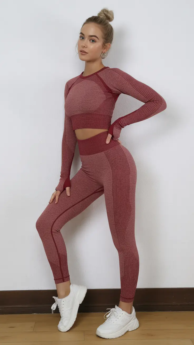 popular spring sport outfits for women 2026 - Burgundy Sculpt-Texture Set
