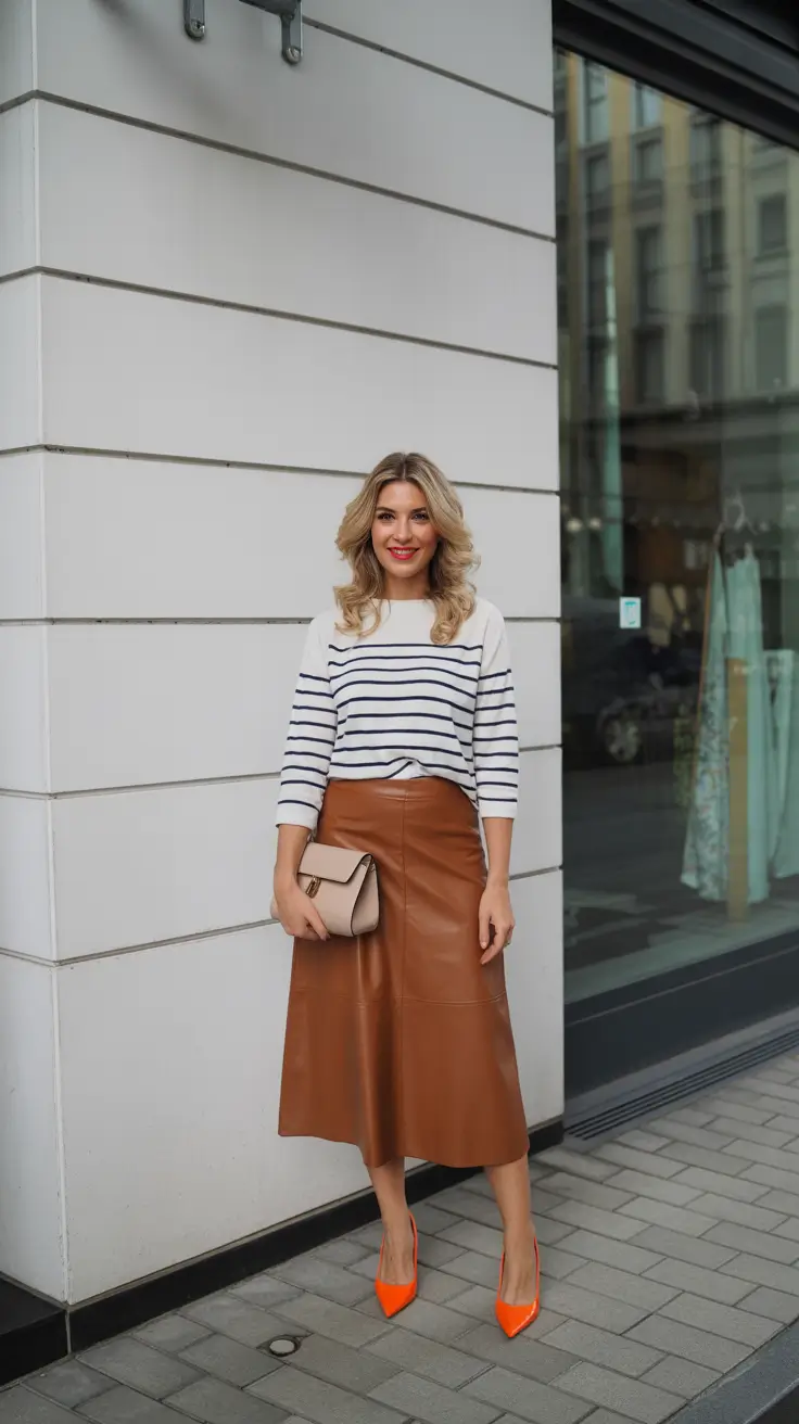 spring transition outfits 2026 Striped Knits and Leather for Transitional Ease