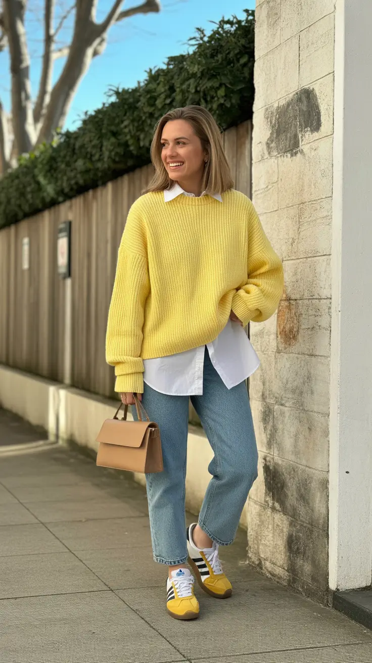 spring transition outfits 2026 Soft Yellow Knit for Gentle Spring Warmth
