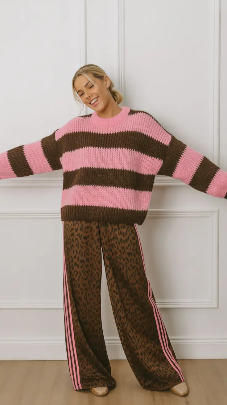 spring transition outfits 2026 Playful Mix of Stripes and Animal Print