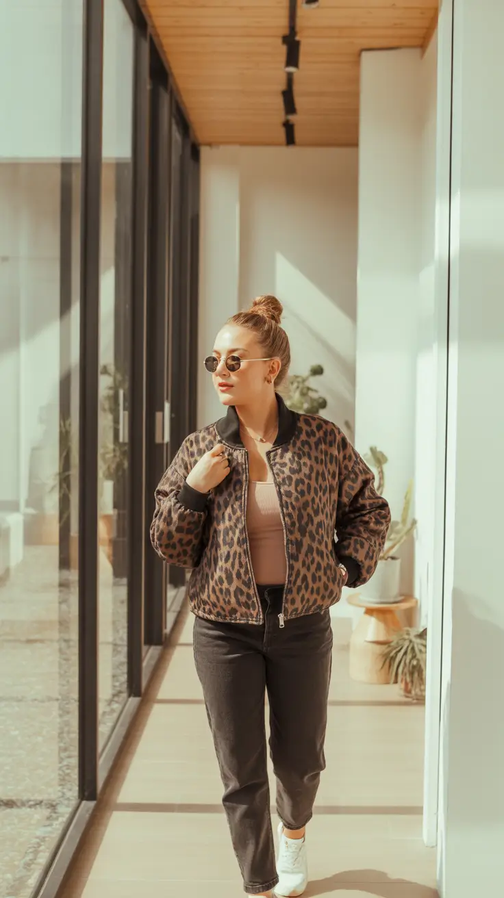 spring transition outfits 2026 Leopard Bomber for Effortless Edge