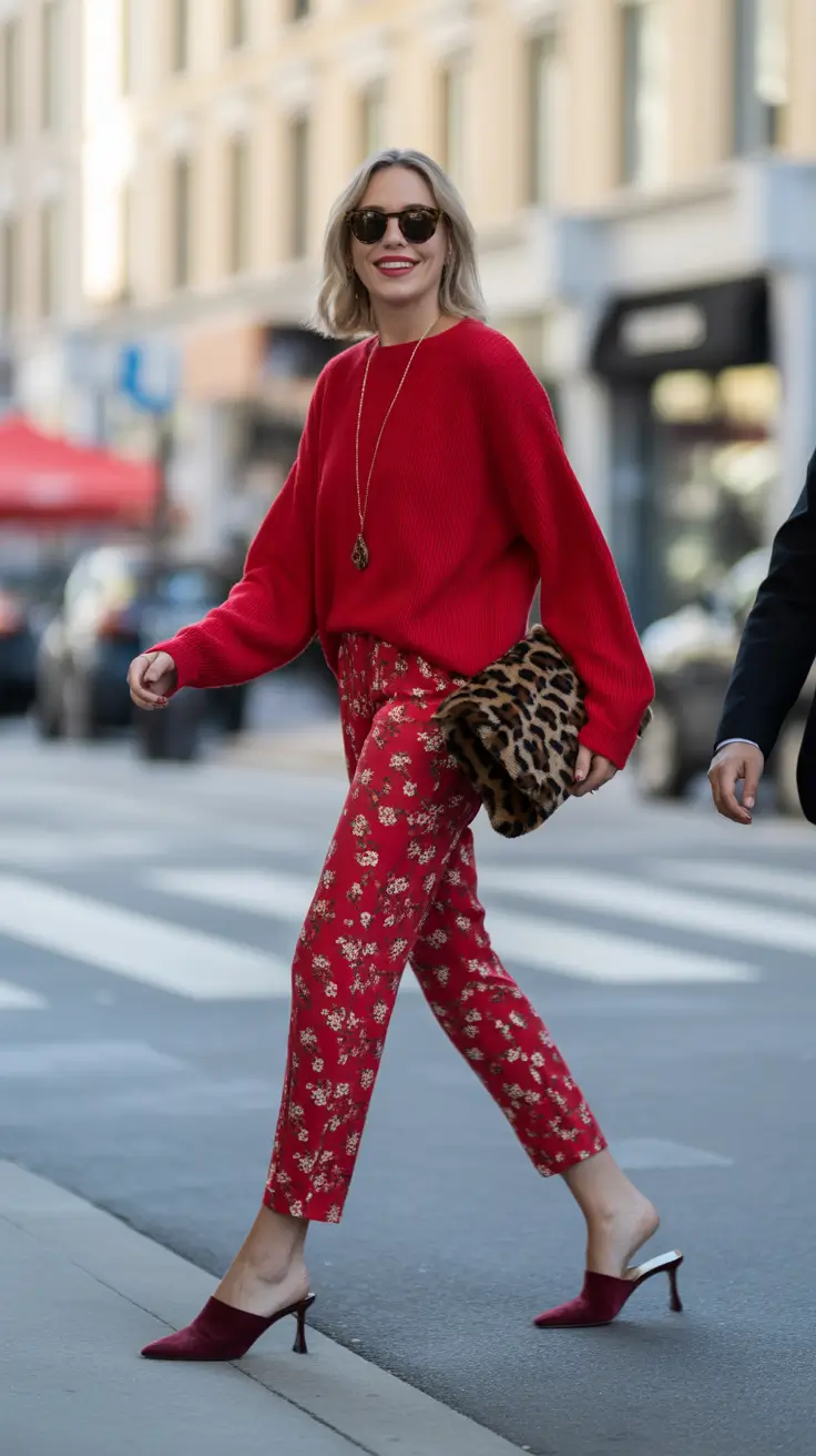 spring transition outfits 2026 Monochrome Red with a Touch of Wild