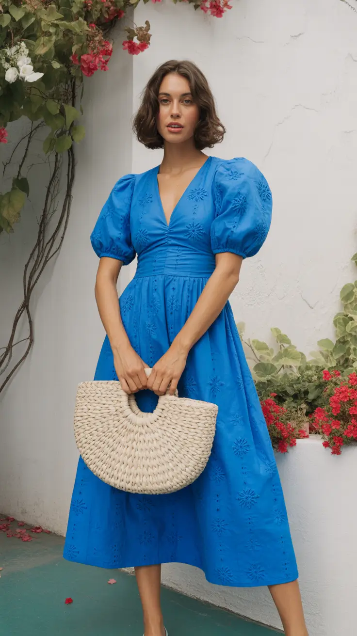 spring wedding guest outfit 2026 Bright Blue Simplicity with a Fresh Spring Spirit