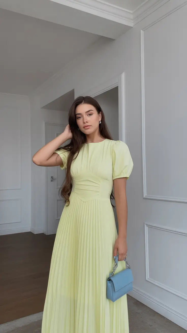 spring wedding guest outfit 2026 Buttercream Pleats for Soft, Classy Spring Light