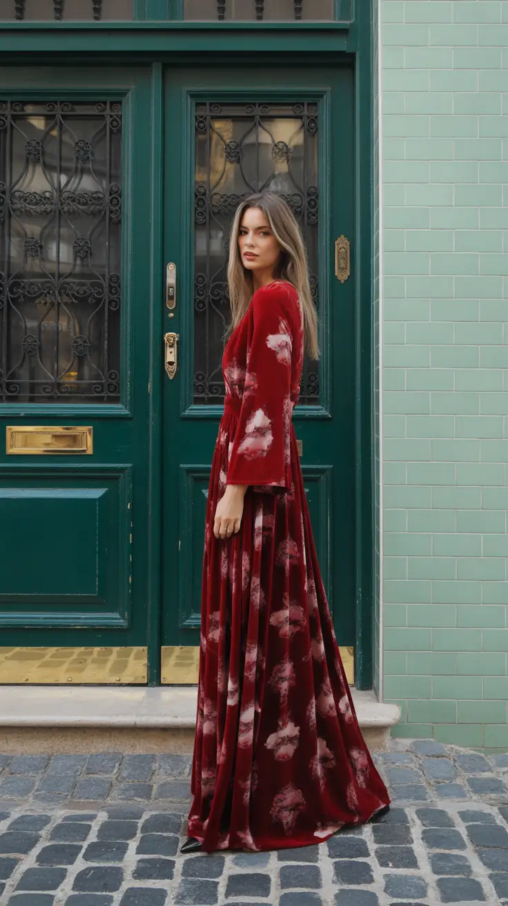 spring wedding guest outfit 2026 Velvet Warmth for Early Spring Celebrations