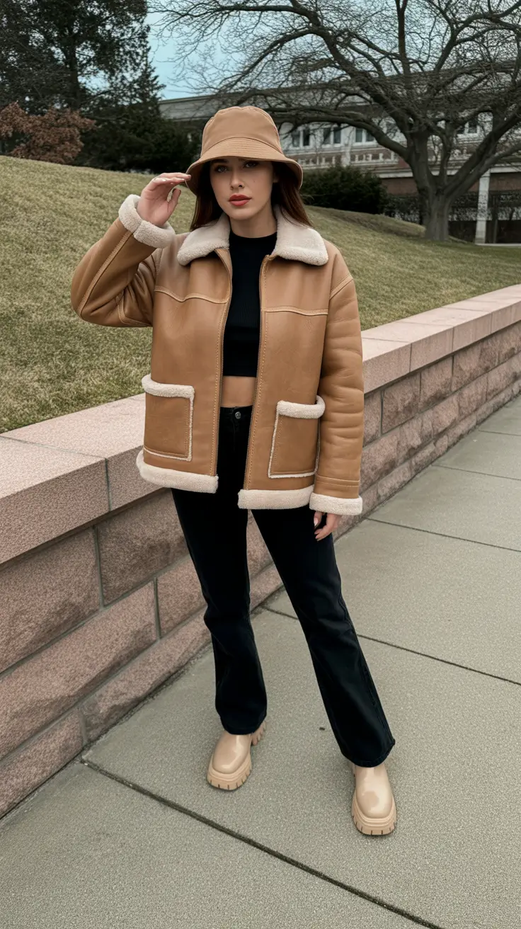 winter to spring outfits 2026 Shearling Trim and Soft Neutrals for the Final Chill