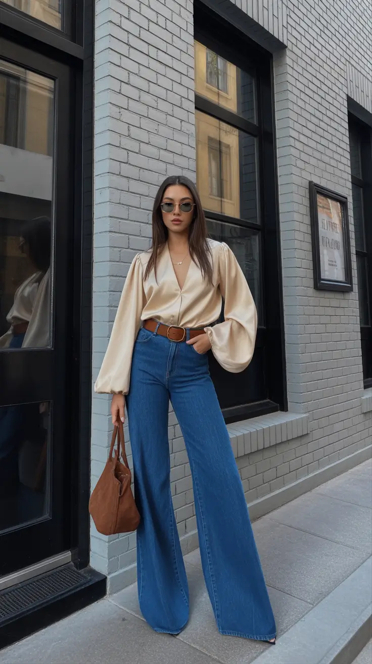 winter to spring outfits 2026 Silky Volume and Classic Denim for Modern Ease