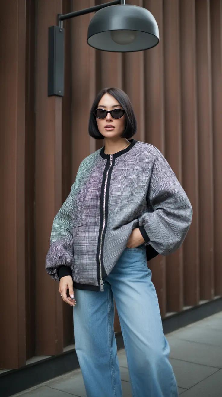 winter to spring outfits 2026 Oversized Bomber with Denim Ease