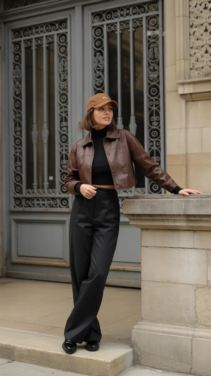 winter to spring outfits 2026 Cropped Leather and Tailored Ease