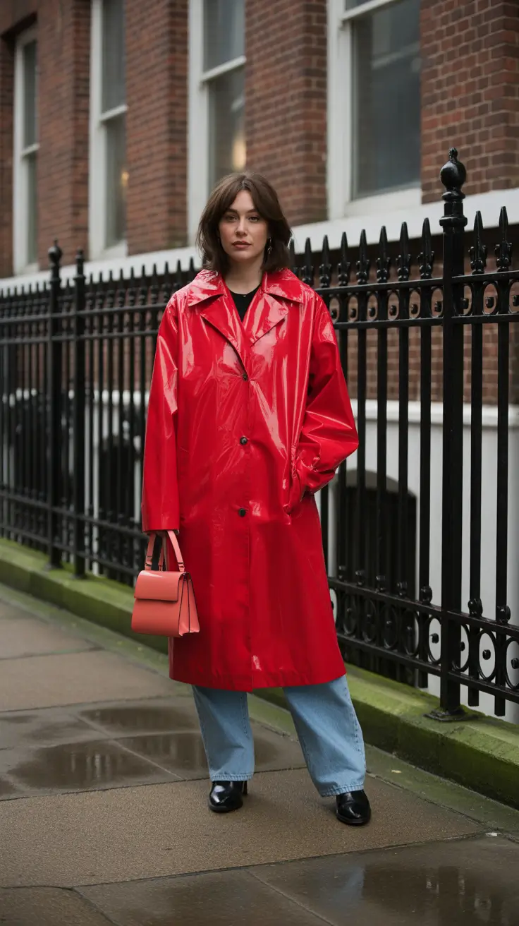 rainy spring outfits 2026 - High-Gloss Red for Confident Rainy Day Impact