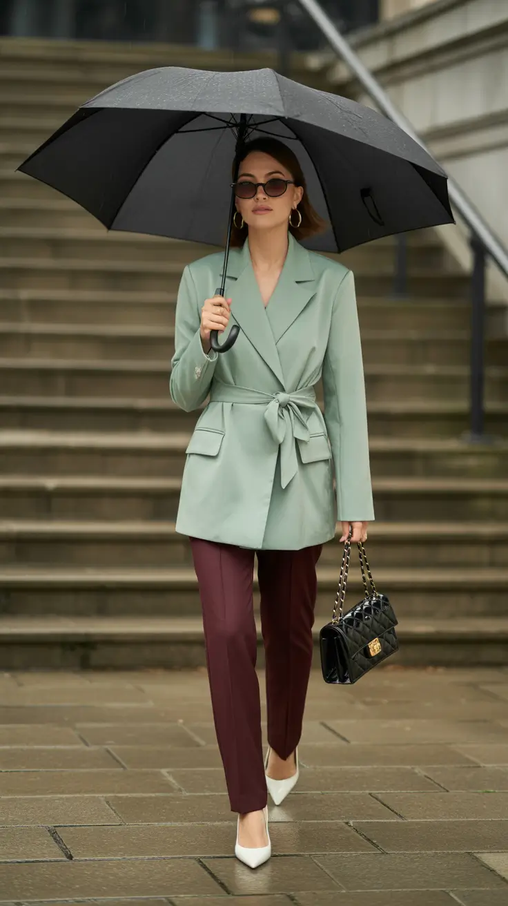 rainy spring outfits 2026 - Soft Tailoring with Elegant Contrasts