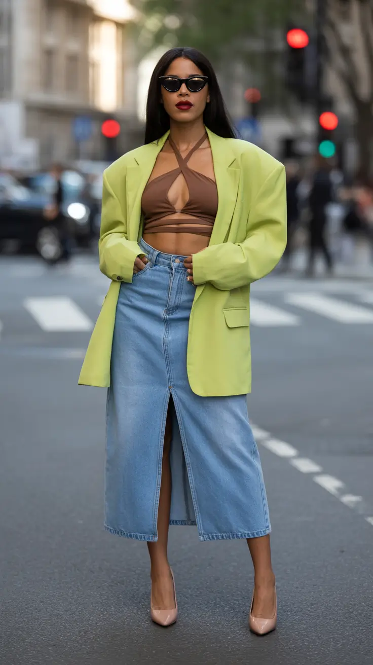 rainy spring outfits 2026 - Bold Blazer with Denim and Sculptural Lines