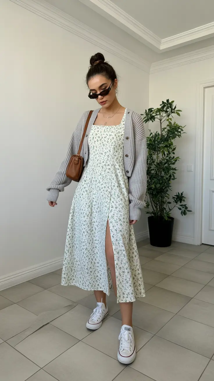 rainy spring outfits 2026 - Soft Florals with a Cardigan Twist