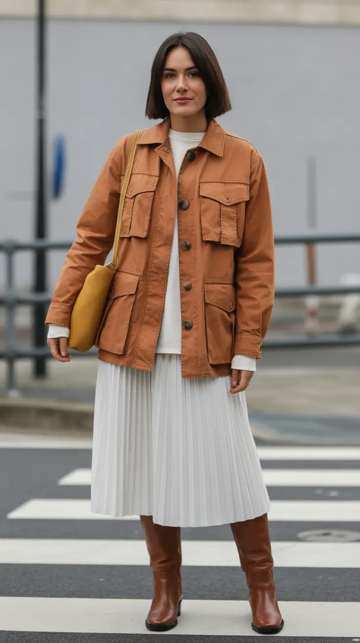 rainy spring outfits 2026 - Warm Utility Layers with Soft Pleats