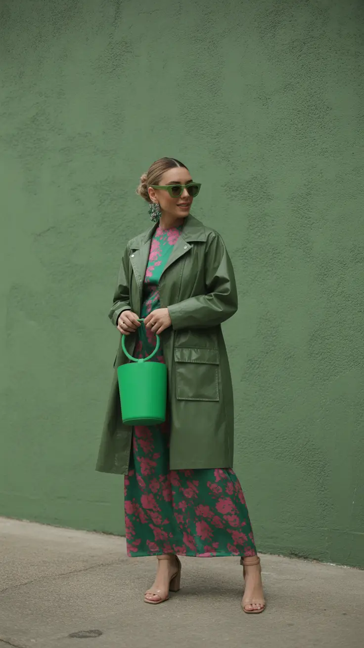 rainy spring outfits 2026 - Botanical Prints with Monochrome Layers