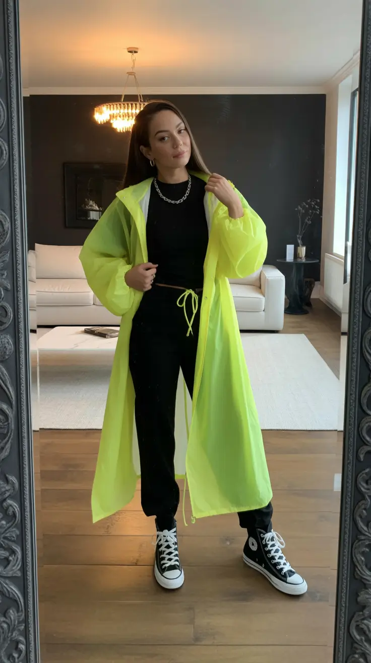 rainy spring outfits 2026 - Neon Raincoat for Bold Weather Confidence