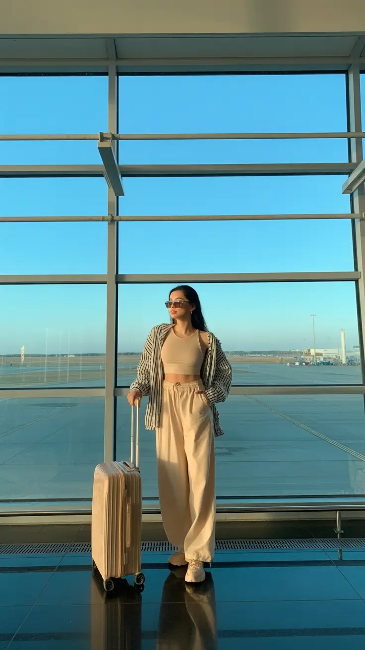 spring airport outfits 2026 Striped Layers for Breezy Spring Mornings