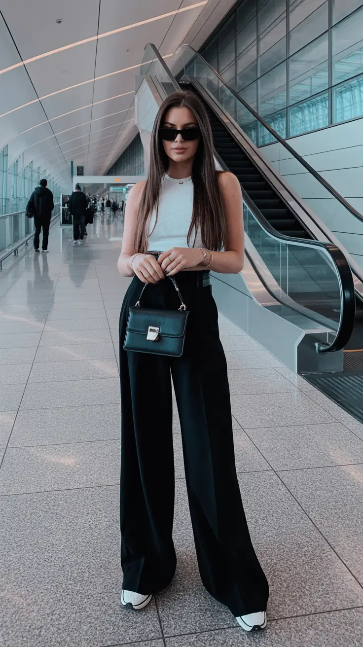 spring airport outfits 2026 Black-and-White Minimalism With Architectural Flow