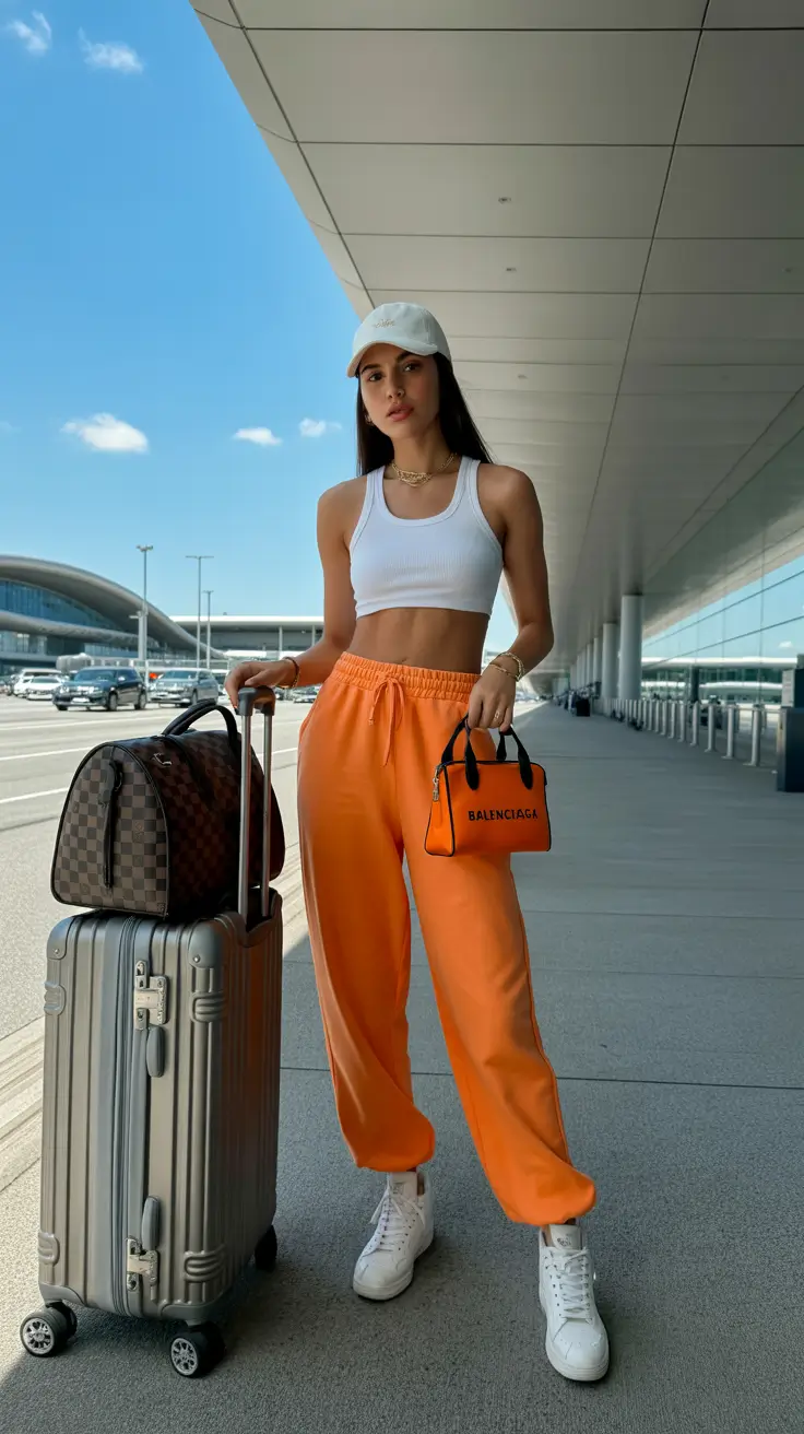 spring airport outfits 2026 Vibrant Athleisure With Statement Color
