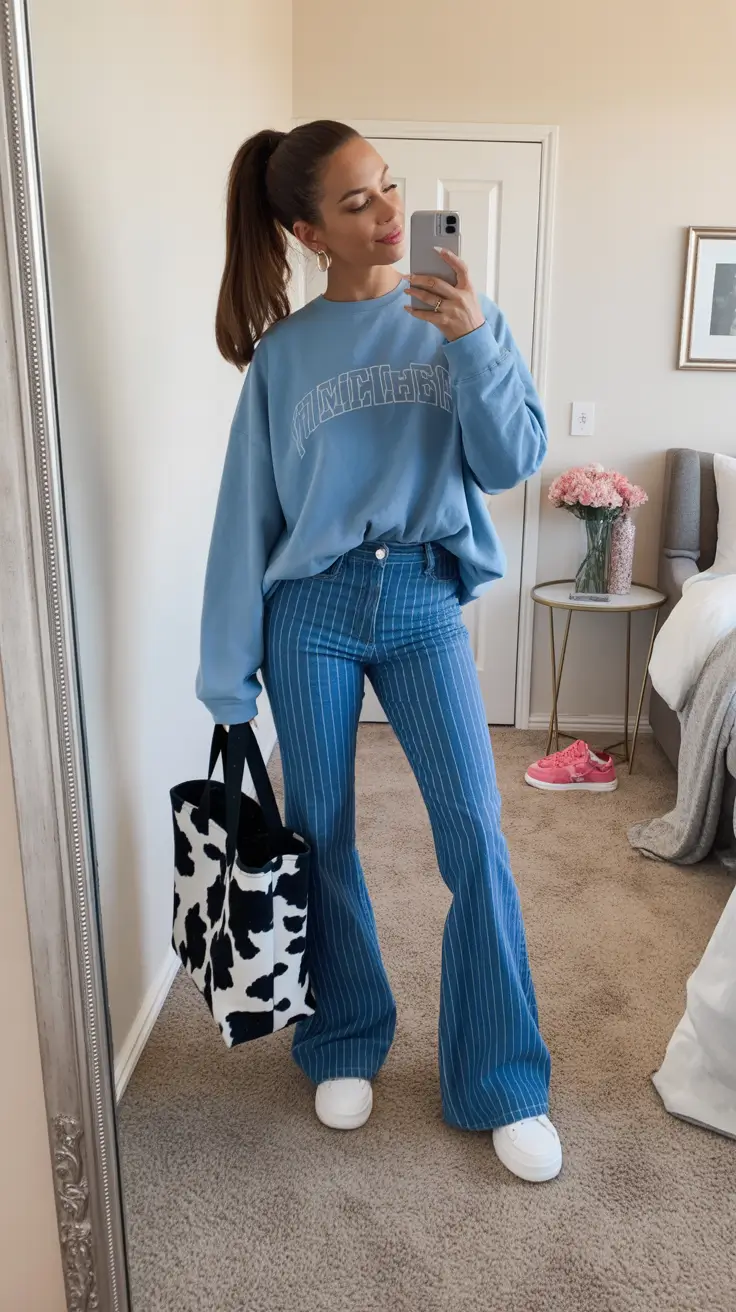 cold spring outfits 2026 Casual Blues with a Retro Twist