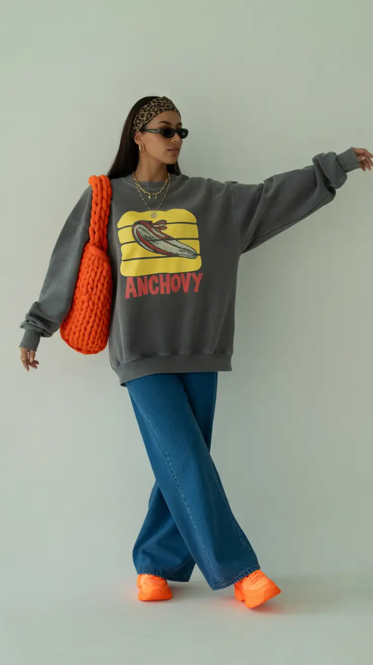 cold spring outfits 2026 Graphic Sweatshirt with Bold Color Play