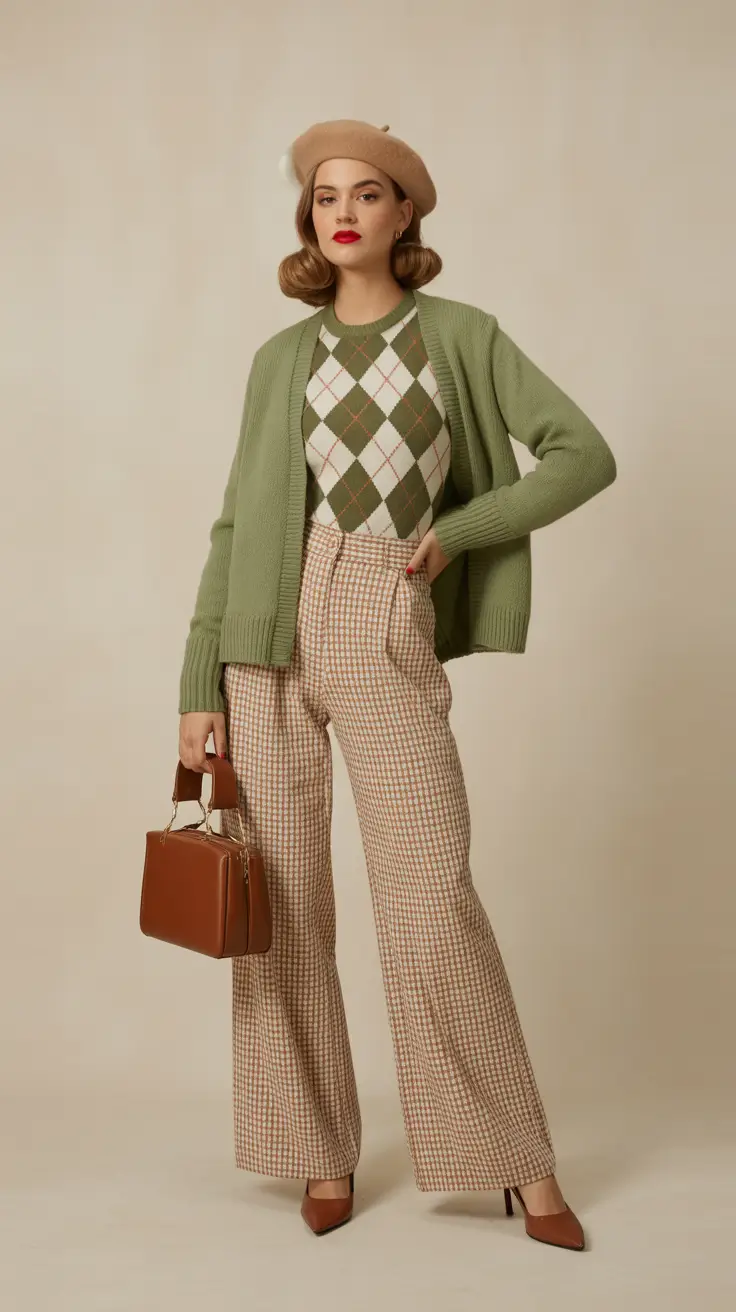 spring business casual outfits 2026 Soft Green Layers With a Retro Academic Mood