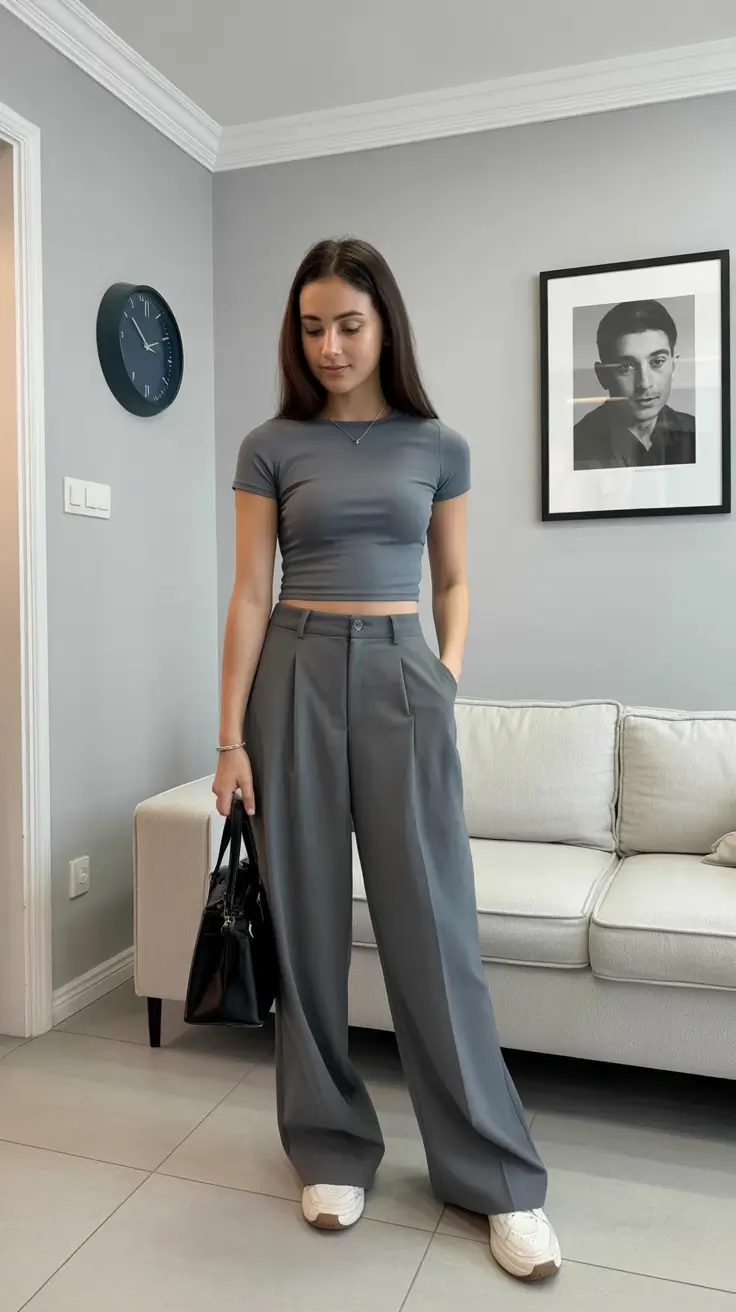 spring business casual outfits 2026 Minimalist Gray Tones With Sporty Tailored Ease