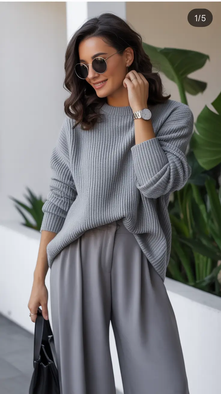 spring business casual outfits 2026 Monochrome Gray Ease for Early Spring Workdays