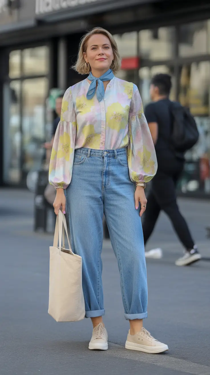 spring business casual outfits 2026 Pastel Bloom and Relaxed Denim Freshness