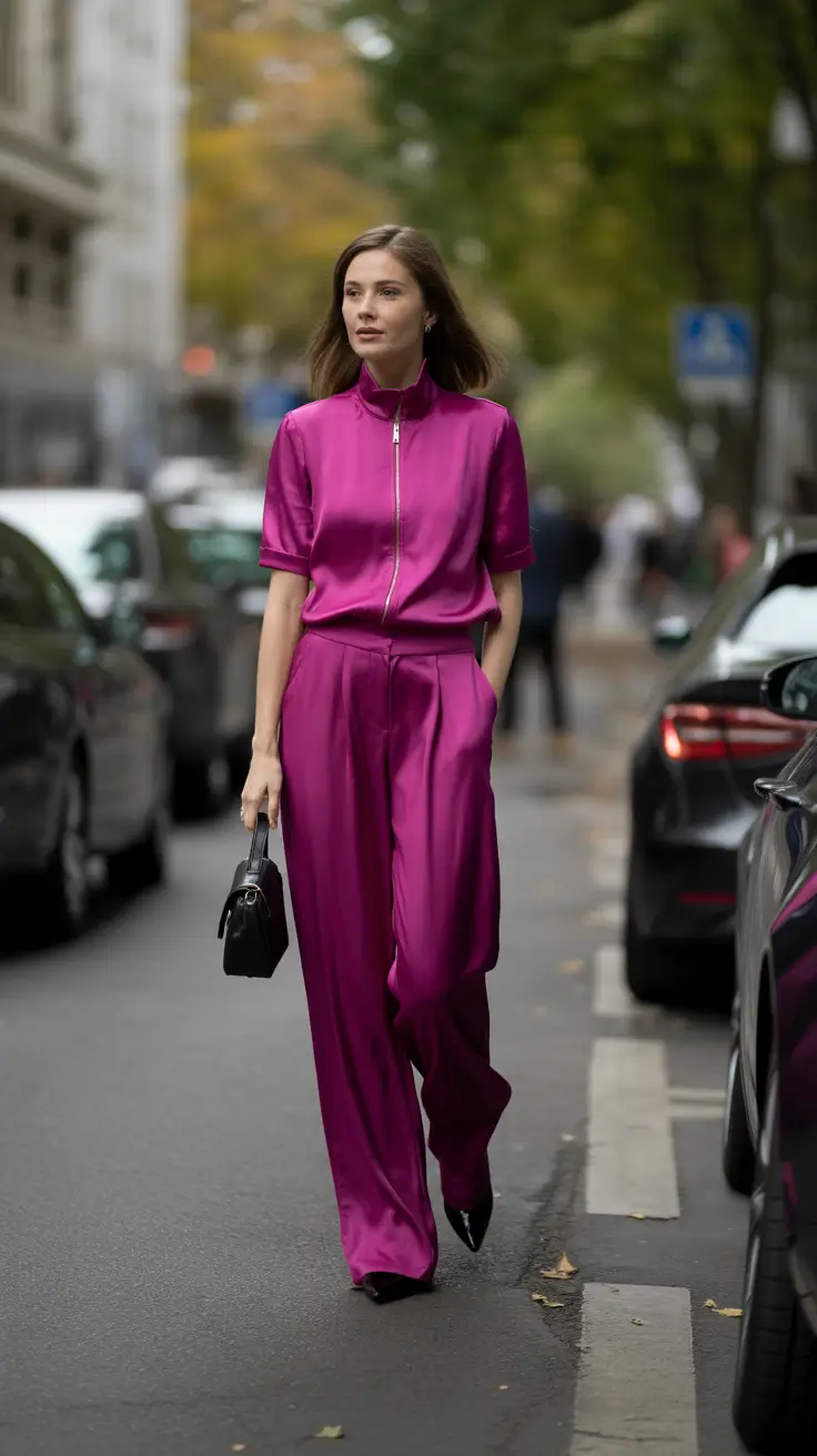 spring work outfits 2026 Magenta Satin for Bold Spring Confidence