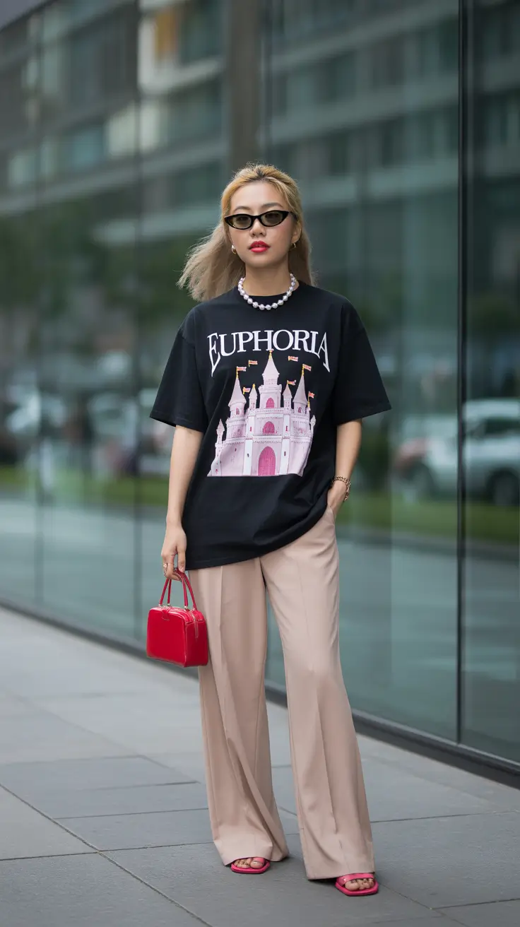 spring work outfits 2026 Graphic Casual Meets Elevated Tailoring