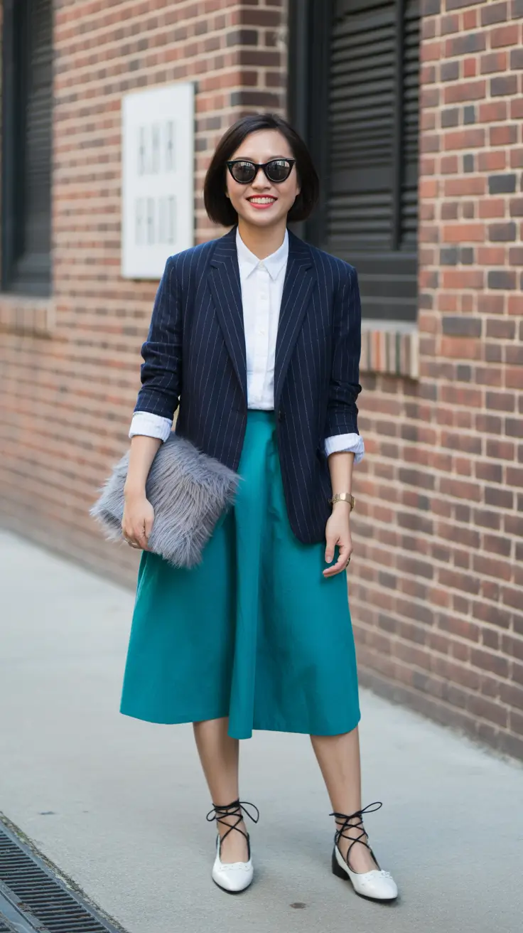 spring work outfits 2026 Pinstripes and Jewel Tones for Modern Office Charm