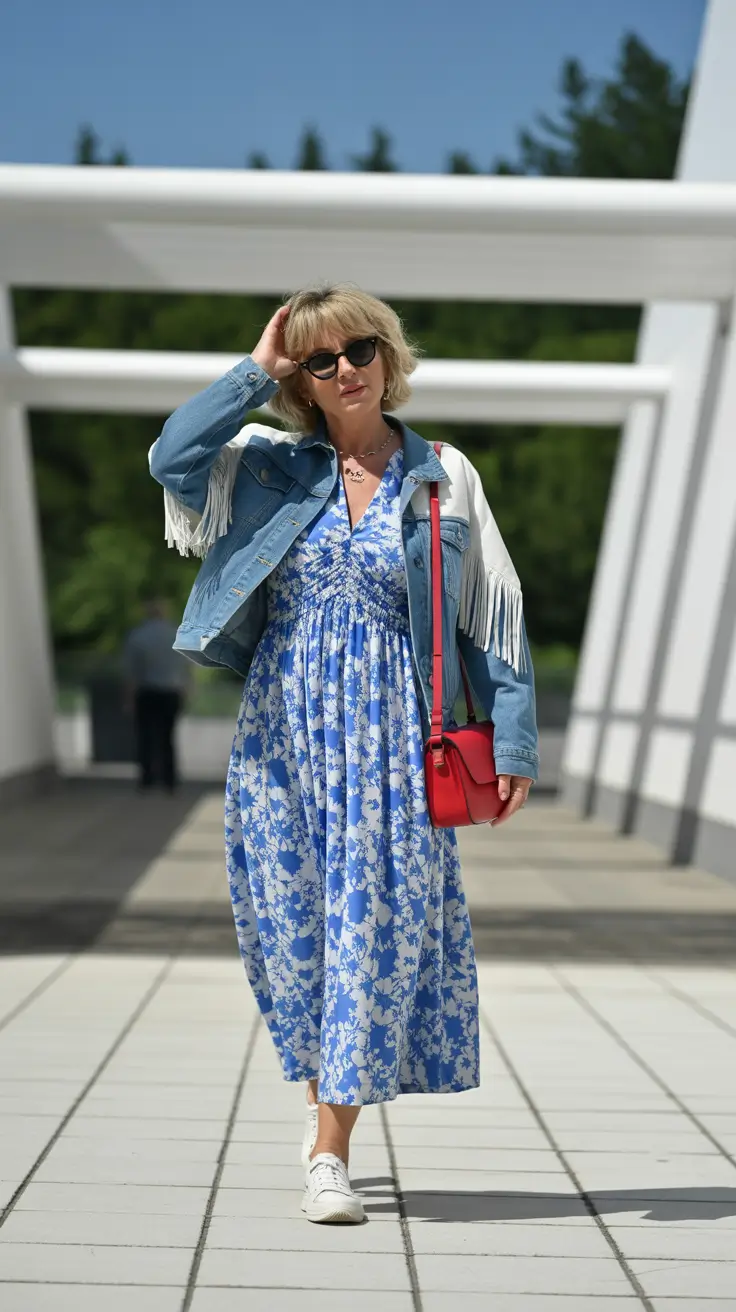 trendy spring outfits for old women 2026-Soft Florals with a Western-Tinged Denim Layer