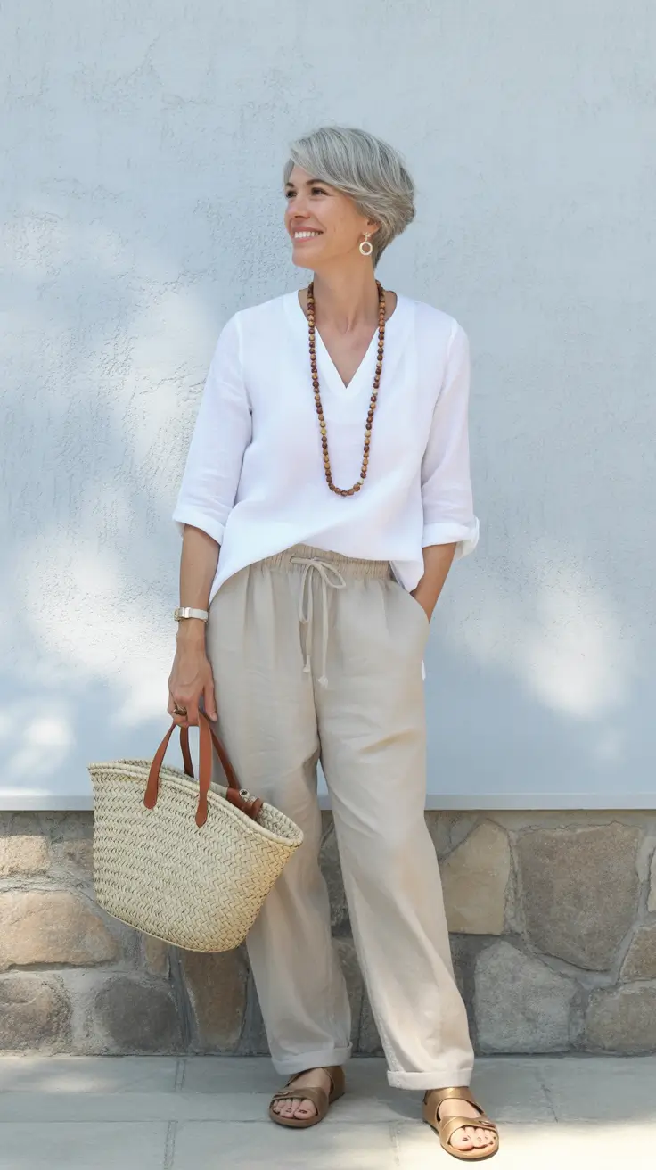 trendy spring outfits for old women 2026-Earthy Neutrals with Easy Movement