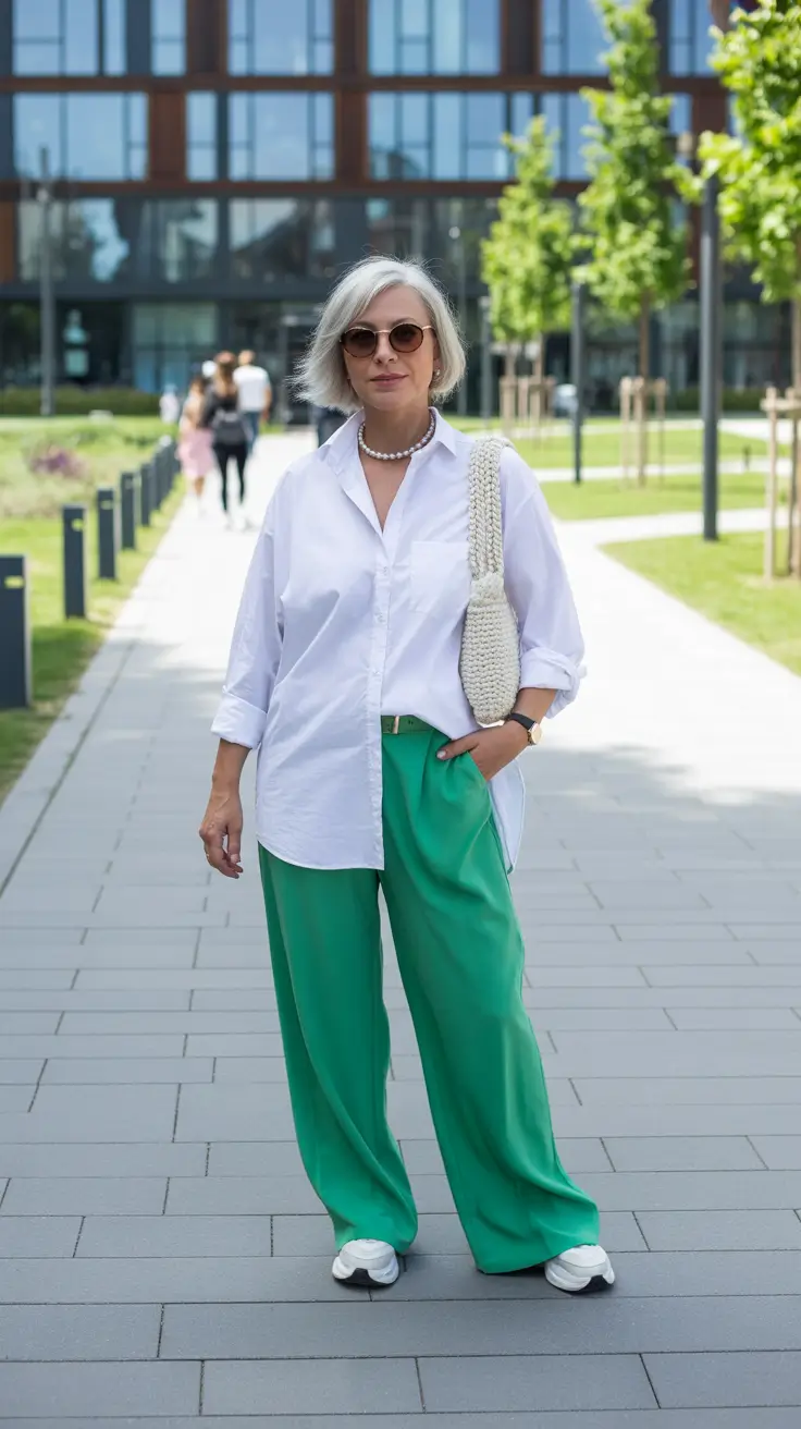 trendy spring outfits for old women 2026-Bold Green Effect with Tailored Ease