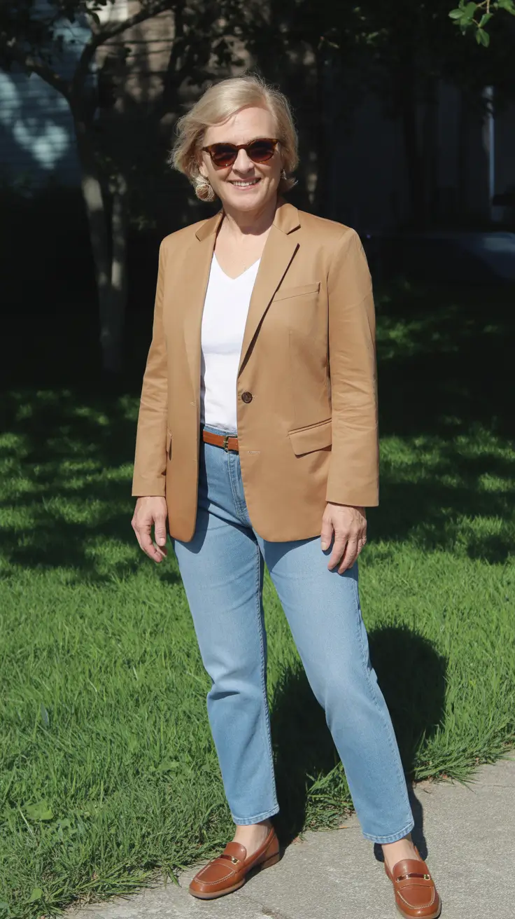 trendy spring outfits for old women 2026-Timeless Blazer with Denim Ease