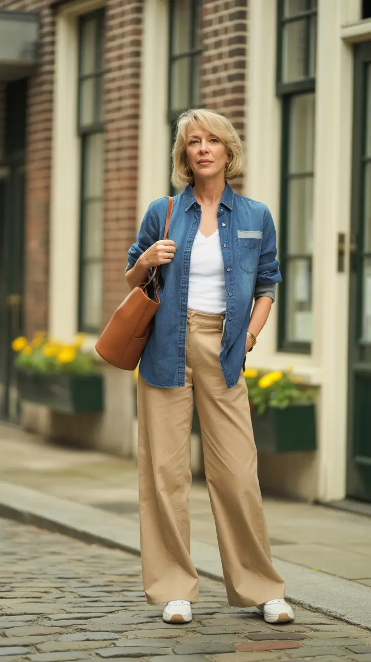 trendy spring outfits for old women 2026-Denim-on-Neutral Everyday Ease