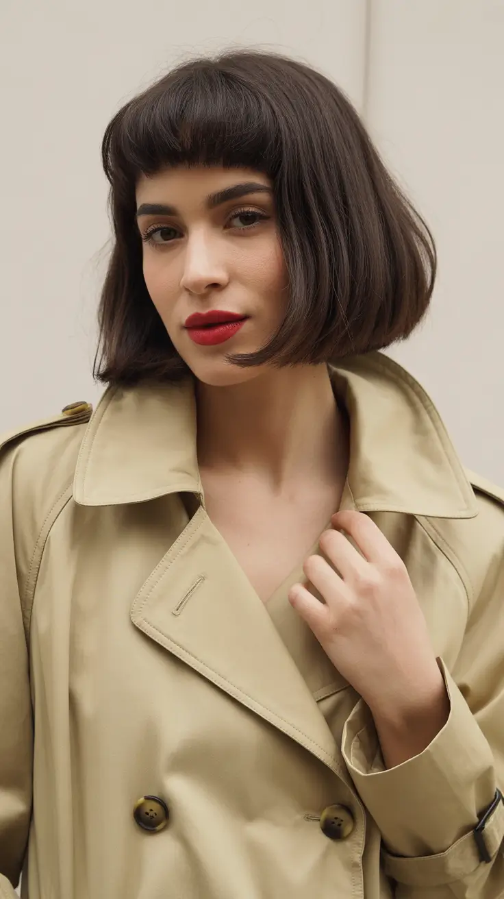 spring bob haircut Short French Bob with Baby Fringe and Retro Elegance