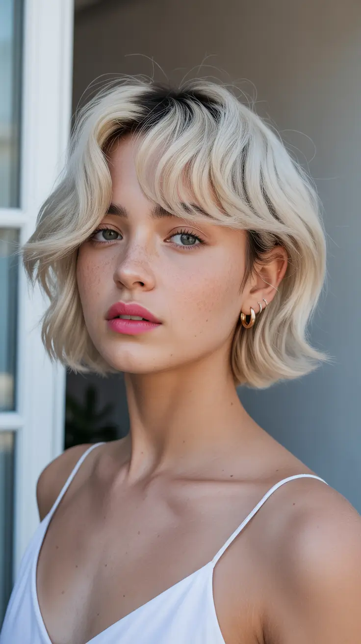 spring bob haircut Creamy Baby-Blonde Bob with Soft Curtain Fringe