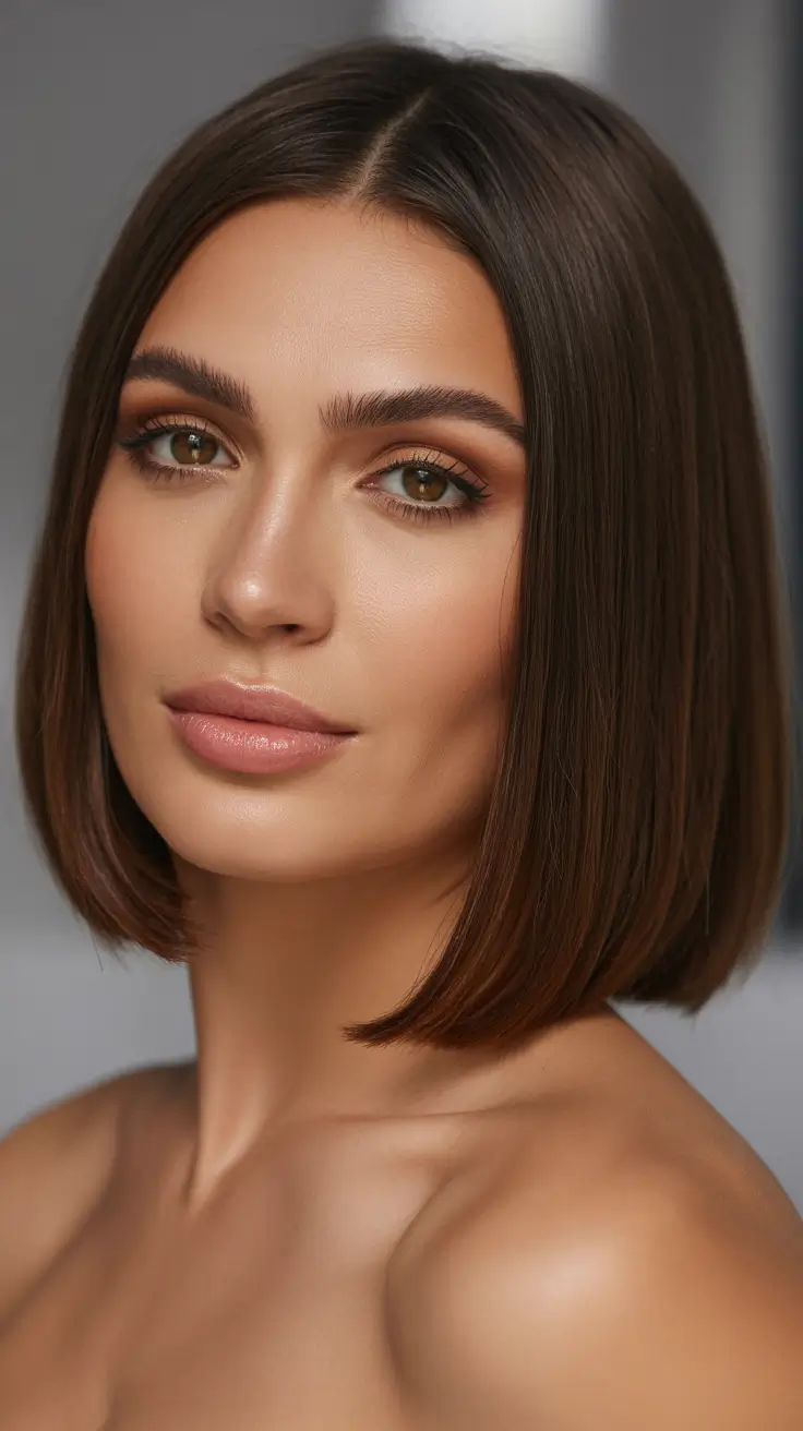 spring bob haircut Classic Chestnut Bob with Seamless Spring Shine