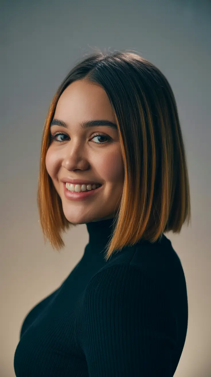 spring bob haircut Warm Caramel Brunette Bob with Glossy Dimension