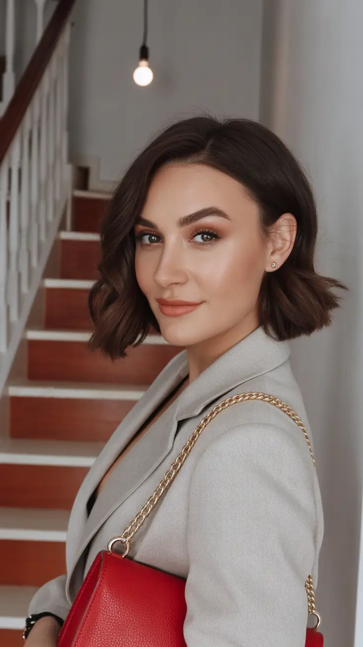 spring bob haircut Chic Wavy Brunette Bob with Subtle Spring Movement