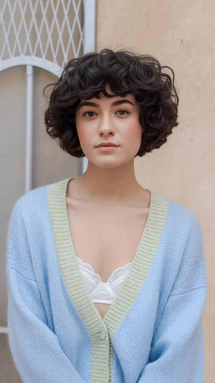 spring bob haircut Fluffy Curly Bob with Soft Short Fringe