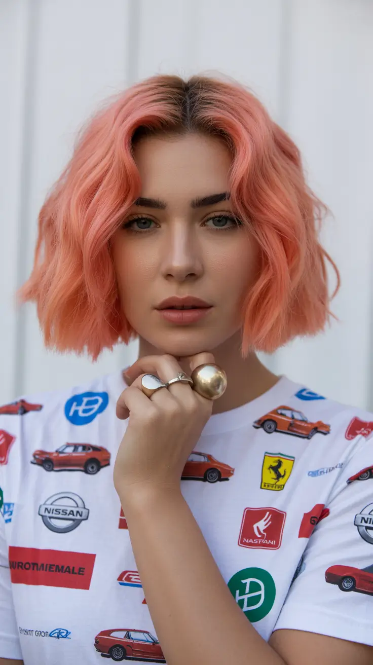 spring bob haircut Peachy Neon Wavy Bob with Bright Personality