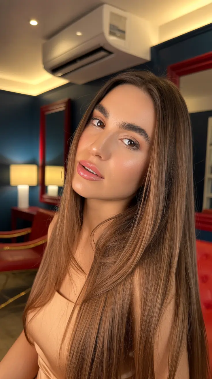 spring-brown-hair-color-2026-Glossy-Walnut-Straight