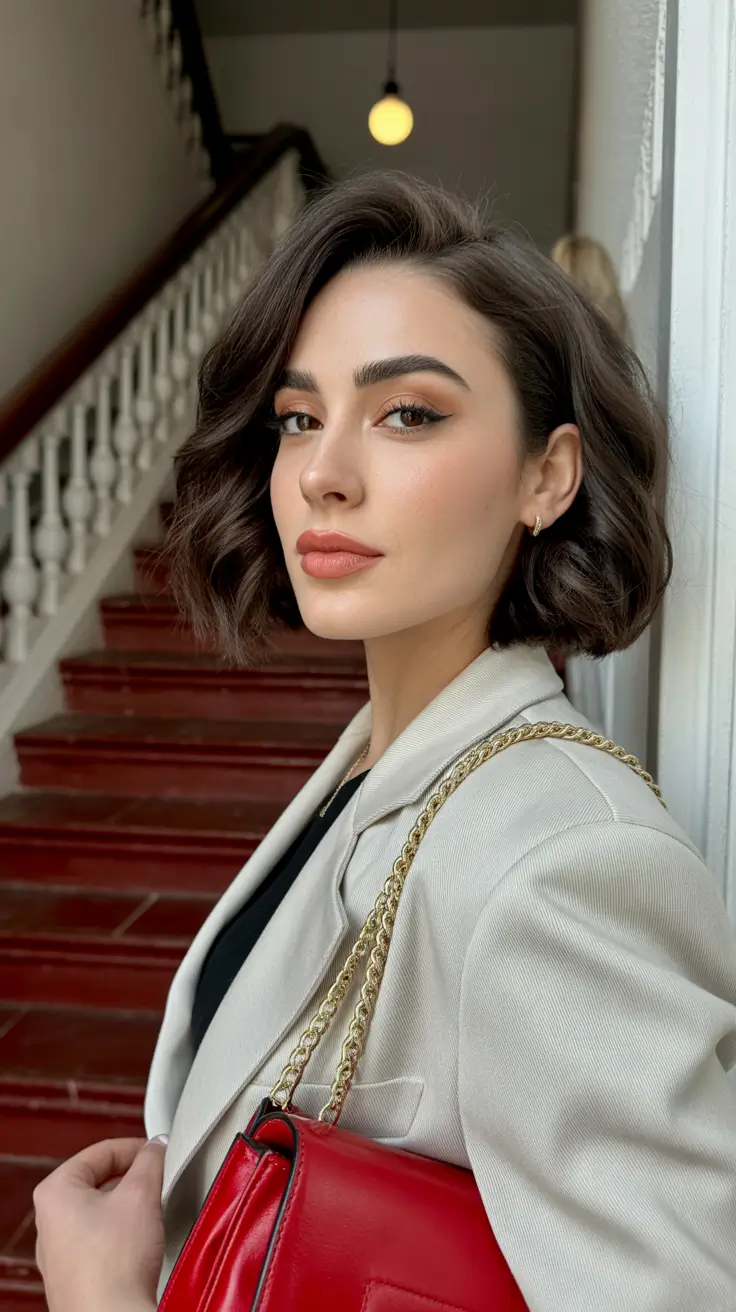 mid length spring haircut Elegant Wavy Bob with Side-Swept Lift