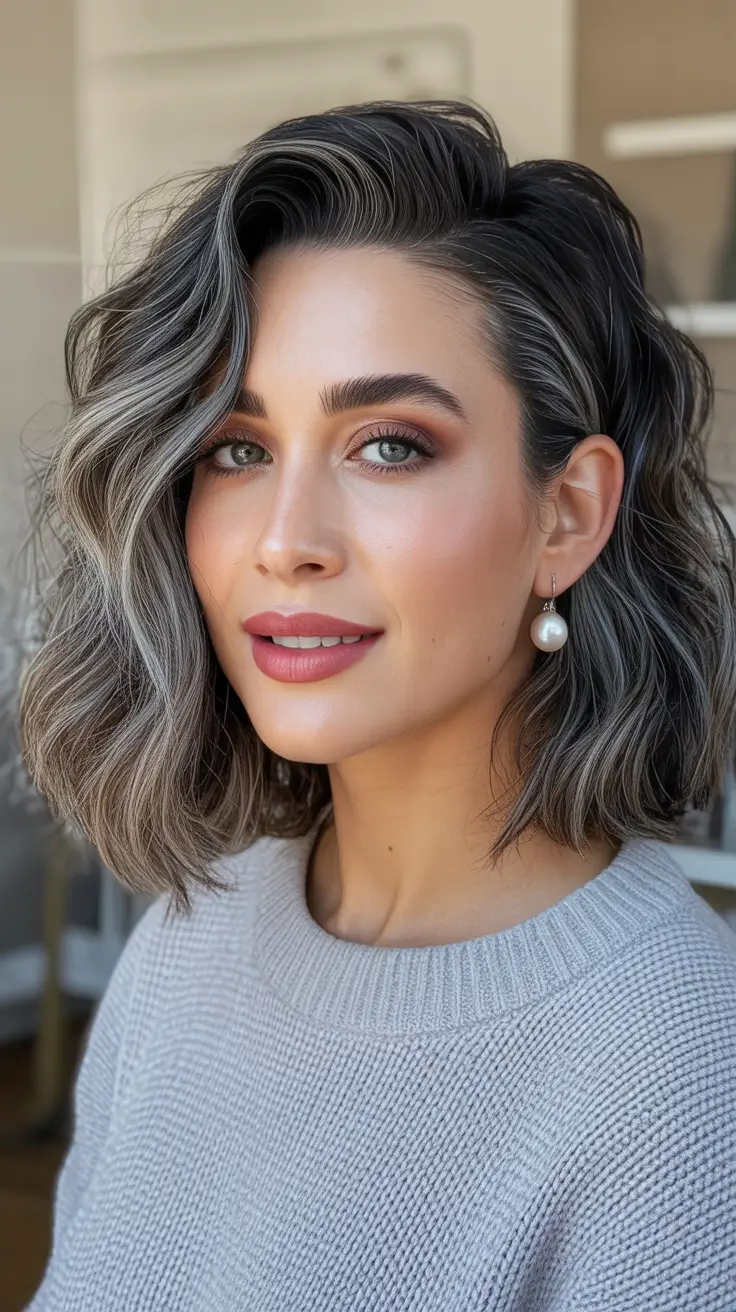 mid length spring haircut Side-Swept Dimension with Cool-Toned Depth