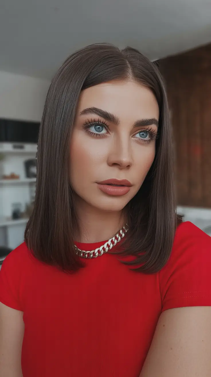 mid length spring haircut Glossy Straight Length with a Subtle Softening Curve