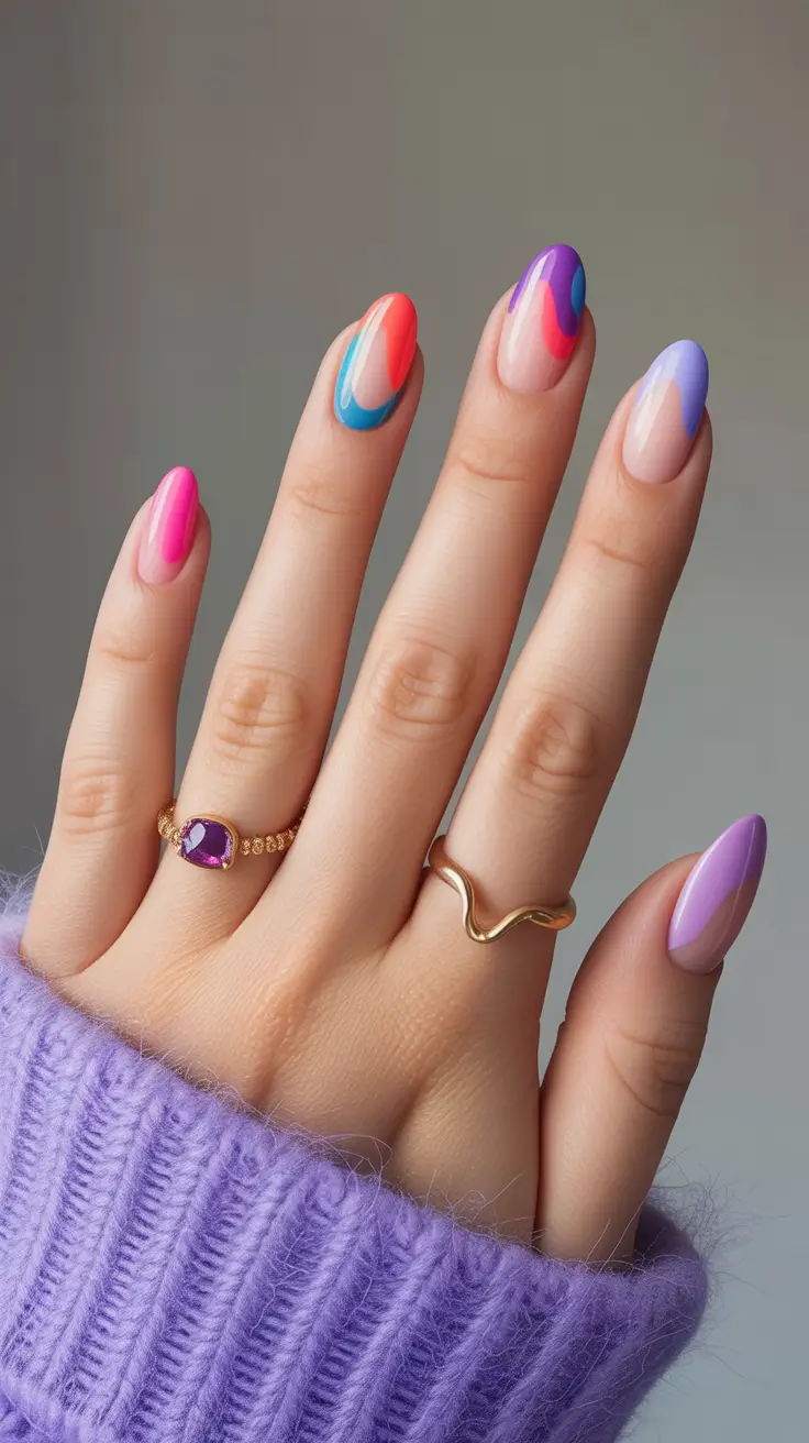 cozy trendy spring nails 2026 Abstract Pastel Blocks on Almond